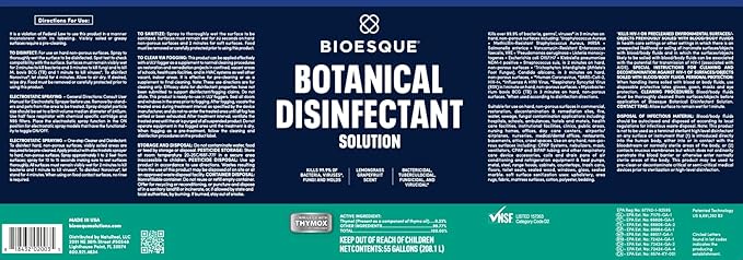 Bioesque Botanical Disinfectant Solution, Heavy Duty Broad-Spectrum Disinfectant, Kills 99.9% of Bacteria, Viruses*, Fungi, & Molds, 55 Gallon (Pack of 1)-PawvioPets
