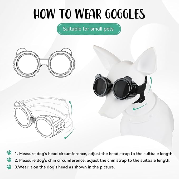 Dog Goggles for Small Breed UV/Wind/Dust Protection Puppy Sunglasses with Adjustable Strap - Black-PawvioPets