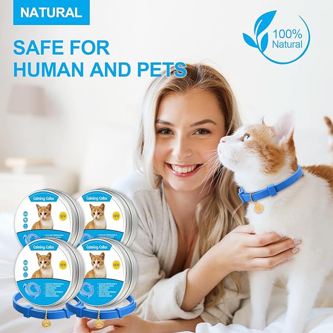 4 Pcs Cat Calming Collar Adjustable Lavender Scent Relaxing Cat Collar with 2 Pendant for Puppies Reduce Stress Aggression Anxious, up to 15 Inches(Blue)-PawvioPets