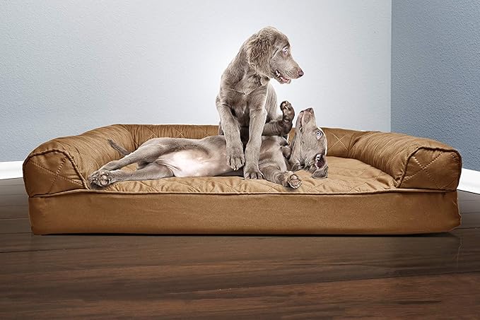 Furhaven Orthopedic Dog Bed for Large Dogs w/ Removable Bolsters & Washable Cover, For Dogs Up to 95 lbs - Quilted Sofa - Toasted Brown, Jumbo/XL-PawvioPets