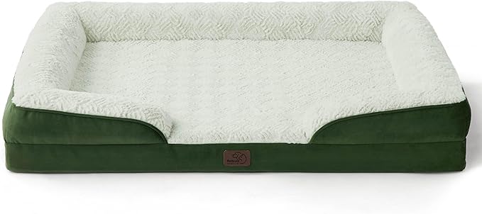 Bedsure Orthopedic Dog Beds Large Sized Dog - Washable Large Dog Cat Bed Waterproof, Comfort Dogs Couch Sofa with Washable Removable Cover, Pet Bed with Nonskid Bottom, Plush-Green, 35"-PawvioPets