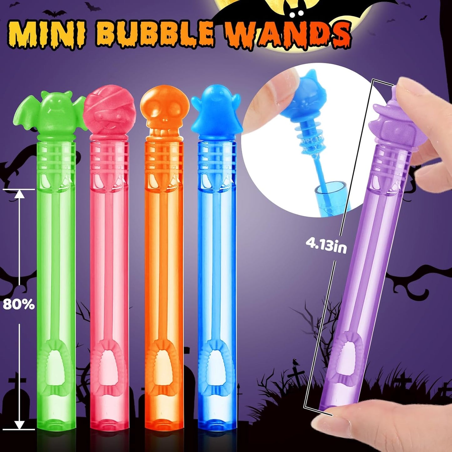 80PCS Halloween Mini Bubble Wands Party Favor for Kids, Bubble Wands Bulk, Bulk Halloween Party Favors for Pinata Fillers, Classroom Rewards, Goodie Bag Stuffers,Halloween Gifts for Boys Girls Age 3+