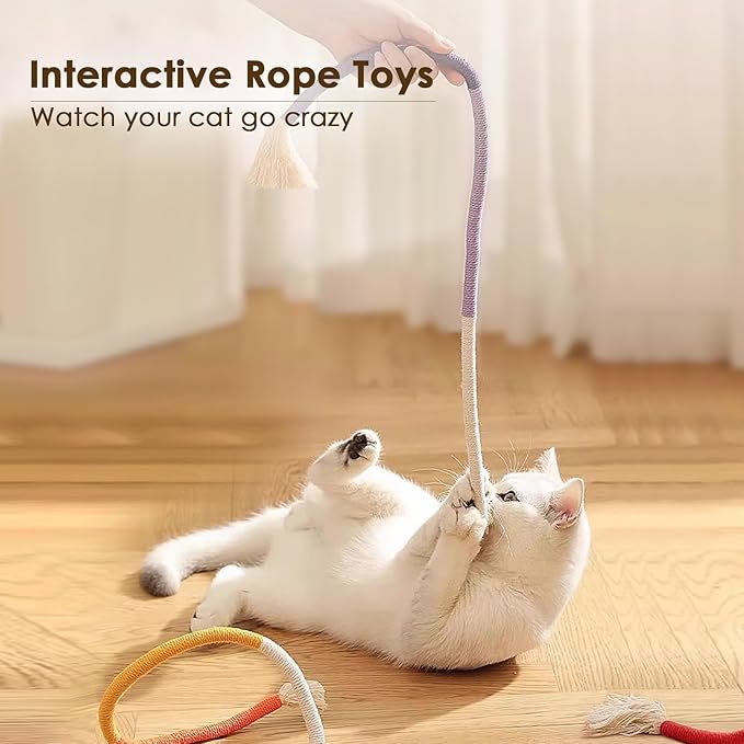 3 PCS Cotton Rope Cat Toys for Indoor Cats, Interactive Cat Rope Toys with Silvervine Fruit for Cats and Kittens, Handmade Pet Chew Toys for Teeth Cleaning-PawvioPets