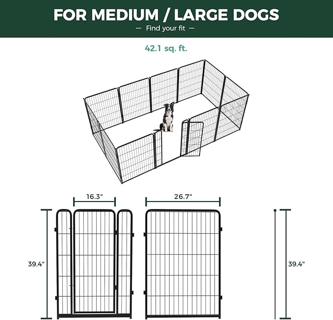 FXW Homeplus Unleashed Indoor Dog Playpen - Stress-Free and Safe Play, Heavy Duty 40 Inch 12 Wire Panels Dog Pen for Medium and Large Dogs, Black│Patented-PawvioPets