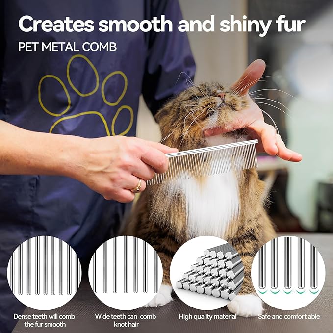 Dog & Cat Brush,Pet Grooming Kit 2PCS- Cat Brush for Shedding| Pet Metal Comb. Self-Cleaning Slicker Brush for Short and Long Hair. Removes Undercoat, Loose Hair, Tangled, Dirt and Massages.-PawvioPets