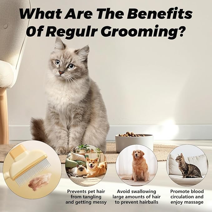 Flea Combs for Cats and Dogs with Release Button,Long & Short Stainless Steel Teeth for Deshedding, Fine Tooth Pet Brushes for Grooming Pet Hair Removal for Long and Short Hair 2 Pack-PawvioPets