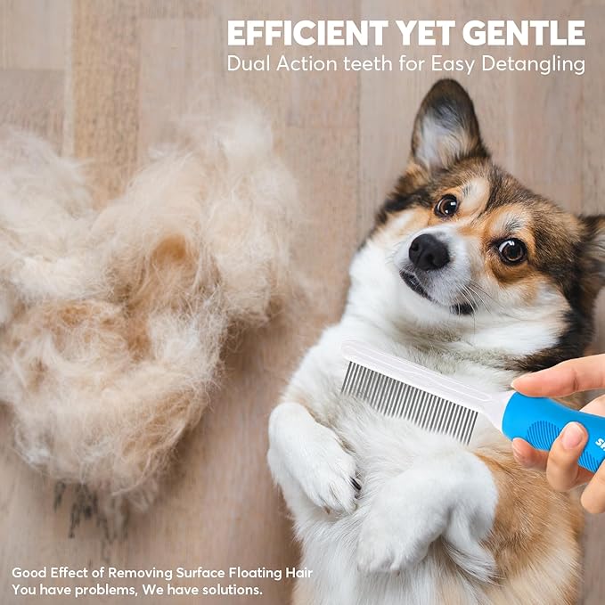 Detangling Pet Grooming Comb for Dogs & Cats with Long & Short Stainless Steel Metal Teeth for Removing Tangles and Knots - Dematting Brush to Detangle Matted Hair-PawvioPets