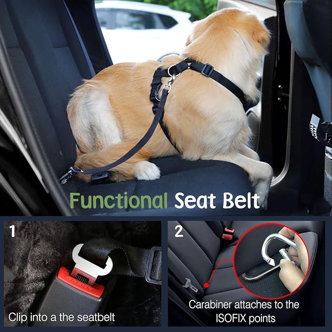 Dog Seat Belt, Safety Vest Dog Car Harness with Adjustable Buckle Dog Seat Belt for Vehicle Nylon Pet Safety Seat Belts Heavy Duty(XL, Purple)-PawvioPets