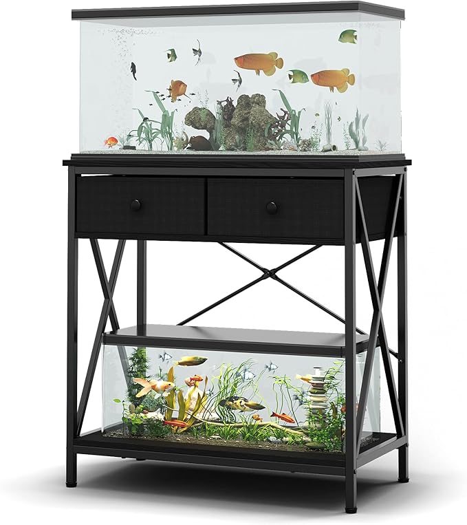 Fish Tank Stand 29 Gallon: Sturdy Aquarium Stand with Accessories Storage - Metal Fish Tank Table for 20-29 Gallon Reptile Breeder Turtle Terrarium - 30.7"x16.5" Weight Capacity 330 lbs-PawvioPets
