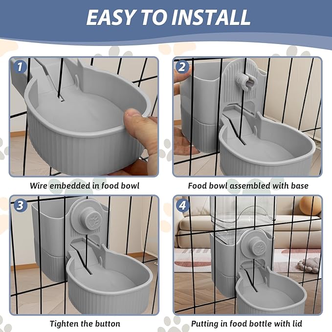 Fhiny Rabbit Food Dispenser, 40oz Large Capacity Hanging Gravity Bunny Feeder for Cage Automatic Guinea Pig Feeding Bowls Pet Food Storage for Bunny Guinea Pig Chinchilla Ferret Cat Puppy-PawvioPets