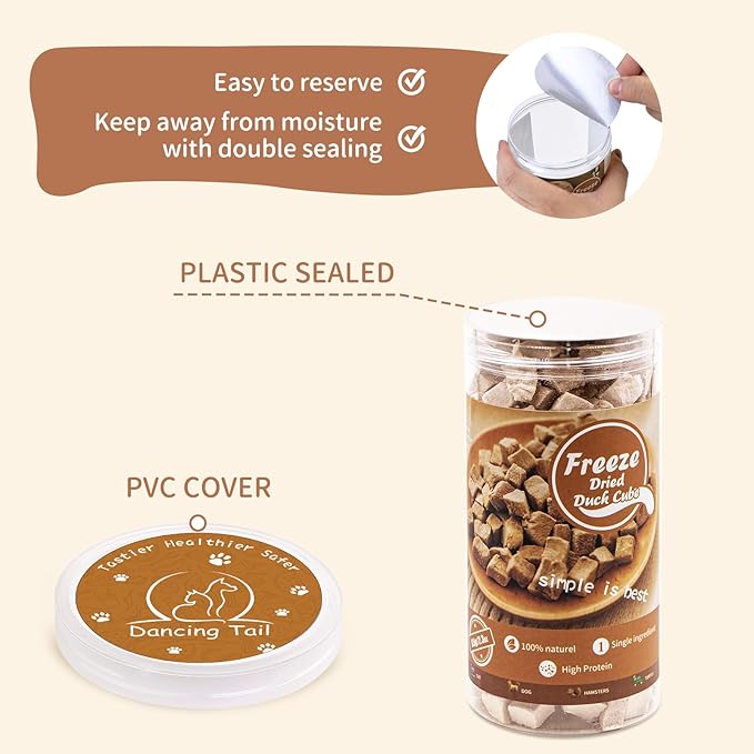 Freeze Dried Raw Cat and Dog Treats, Healthy Limited Ingredient Duck Cube Weight Control Traing Treats for Small Dogs Cats (Duck)-PawvioPets