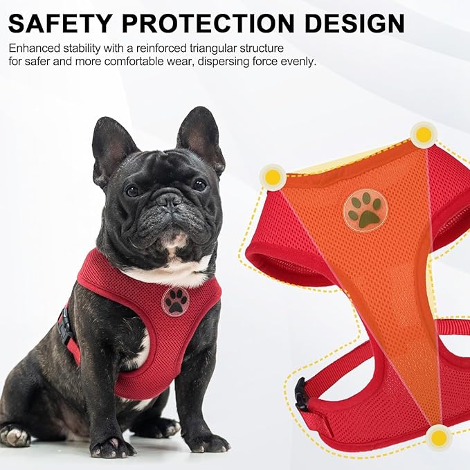 BINGPET No Pull Dog Harness for Small Medium Dogs,All Weather Mesh Step in Vest Harness for Small Dogs,Breathable Mesh Puppy Cat Harnesses,Step-in Air Dog Harness for for Small Dogs,Red,Medium-PawvioPets