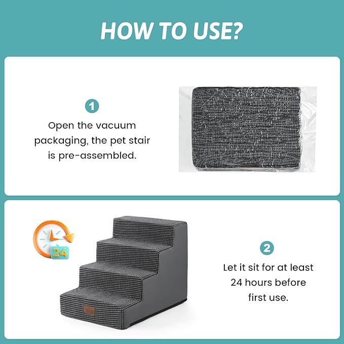 Dog Stairs for Small Dogs, 4 Tier Wider Pet Stairs for Couch and Beds, 17.7" H Non-Slip Dog Steps for Old Cats, Puppy, Small Medium Dogs, 17.7x23.6x17.7 inch, Dark Grey-PawvioPets