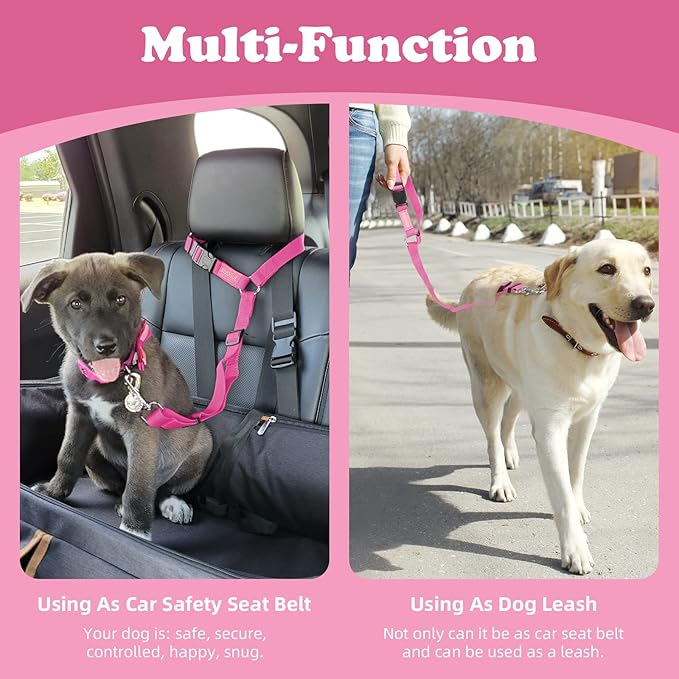 BWOGUE 2 Packs Dog Cat Safety Seat Belt Strap Car Headrest Restraint Adjustable Nylon Fabric Dog Restraints Vehicle Seatbelts Harness-PawvioPets