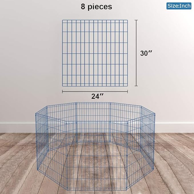 30 Tall Dog Blue Playpen Crate Fence Pet Kennel Play Pen Exercise Cage -8 Panel-PawvioPets