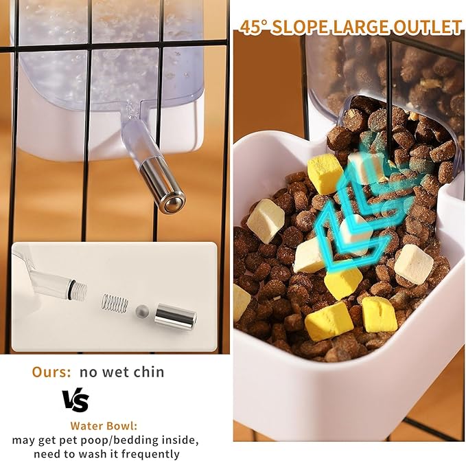 34oz Automatic Rabbit Feeder for Cages, Hanging Auto Bunny Food Bowl Dispenser Small Aniaml Cage Accessories for Ferret Guinea Pig Rat Rabbit Cat Puppy (White)-PawvioPets