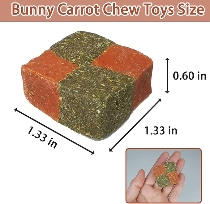Fhiny 12 PCS Rabbit Carrots Chew Toys, Natural Timothy Hay Biscuit Cubes Rabbit Carrot Molar Treats Small Pet Snacks for Bunny Hamster Chinchilla Guinea Pig or Other Small Animals-PawvioPets