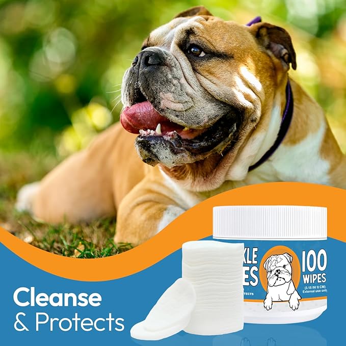 Bulldog Wrinkle Wipes for Dogs – Deodorizing & Soothing with Honeysuckle Extract – Non-Irritating, Cleans Wrinkles, Folds, Paws & Tail Pockets – for Bulldogs, Pugs & Frenchies (100 Count)-PawvioPets