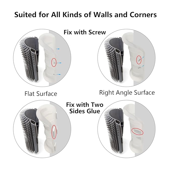 Extended (6.1") 2 Pack Self Grooming Cat Brush - Wall Corner Scratcher with Massage Combs for Long and Short Fur Cats, Kittens (Grey)-PawvioPets