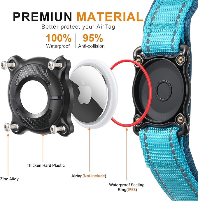 Airtag Dog Collar with Martingale Design, IP68 Waterproof Air Tag Collar Holder, Adjustable Reflective Soft Padded Nylon Dog Collar for Large Medium Small Dogs-PawvioPets