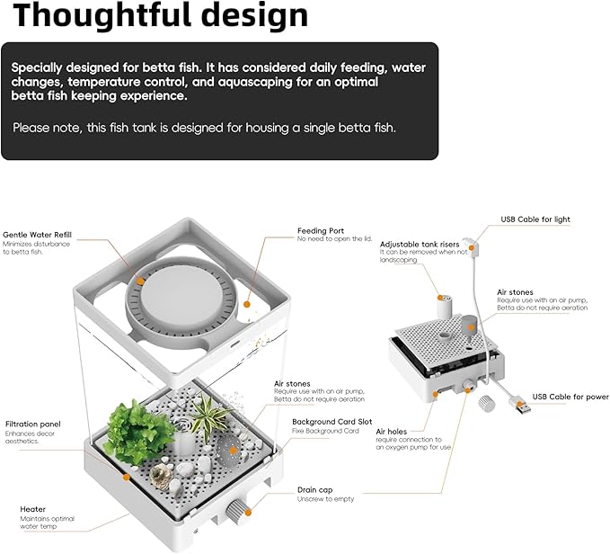 Betta Fish Tank, Smart Automatic Heating, Easy Water Change Valve, and Energy-Efficient LED Lighting - Perfect for Office, Home, and Bedrooms-PawvioPets