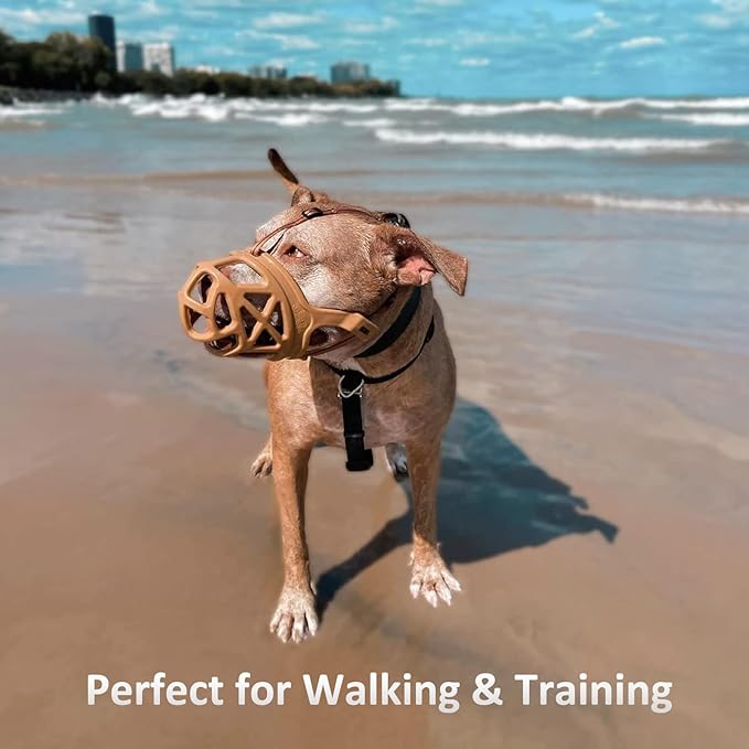 BARKLESS Dog Muzzle, Basket Muzzle for Biting, Chewing and Scavenging, Humane Cage Mouth Cover, Perfect for Grooming and Training Small Aggressive Reactive Dogs (XS, Brown)-PawvioPets