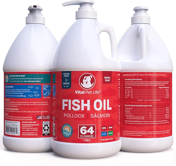 Fish Oil for Dogs - Healthy Skin & Coat, Salmon, Pollock, All Natural Supplement for Pets, Itching Scratching Allergy & Inflammation Defense, Omega 3 EPA DHA, Brain & Heart Health, 64 oz-PawvioPets