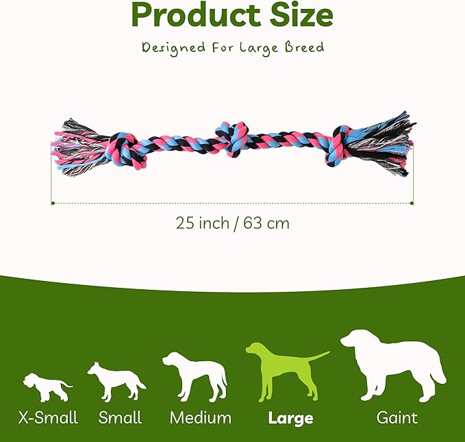 Dog Rope Toy for Large Dogs, Heavy Duty Chew Toys for Aggressive Chewers, Indestructible Durable Cotton Tug of War Rope Toys for Medium to Large Breed Teeth Cleaning-PawvioPets