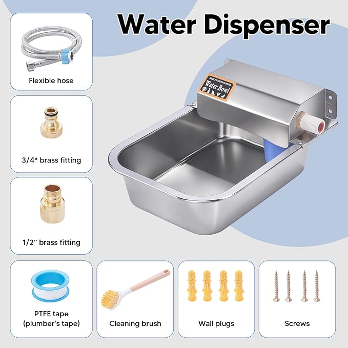 Automatic Water Dispenser for Dog, 3L Dog Water Bowl Dispenser, Stainless Steel Indoor/Outdoor Water Feeder Suitable for Dogs Livestock Chicken Horse, Easy to Clean-PawvioPets