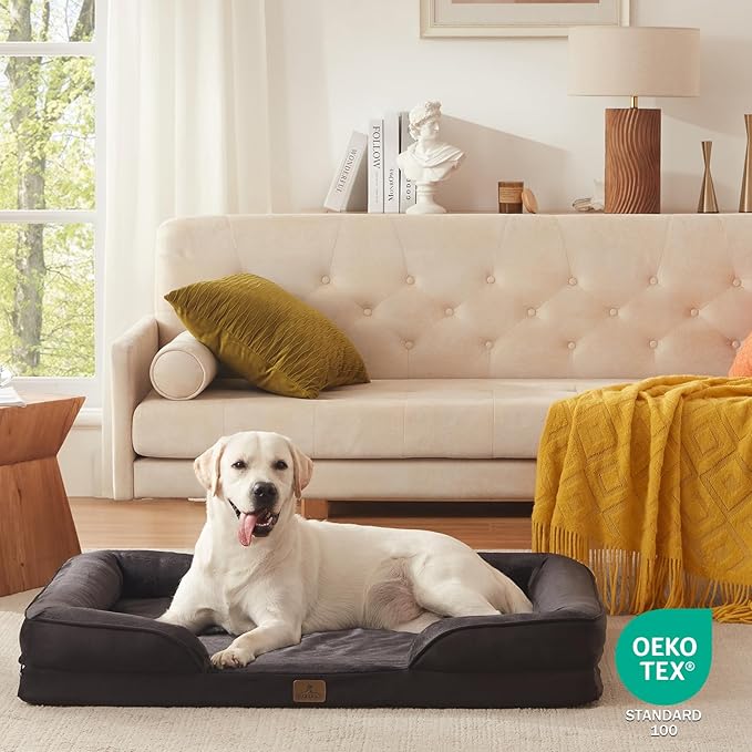 Bedfolks Orthopedic Dog Bed XL, Waterproof Dog Sofa Bed for Extra Large Dogs, Egg Foam Pet Couch Bed with Removable Washable Cover and Nonslip Bottom, Black-PawvioPets