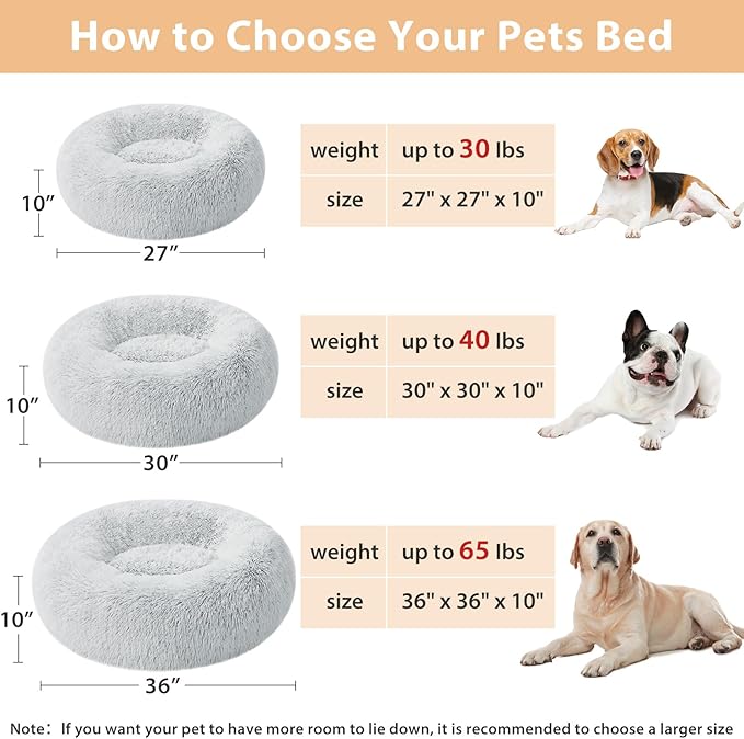 WNPETHOME Calming Dog Bed Cat Bed Donut, Faux Fur Pet Bed Self-Warming Donut Cuddler, Comfortable Round Plush Dog Beds-PawvioPets