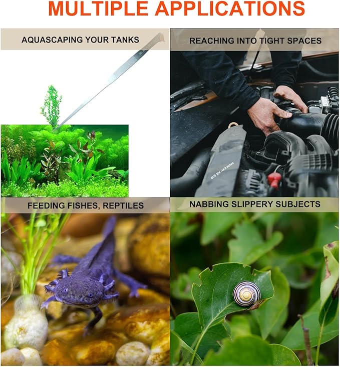 Extra Long Tweezers with Rubber Cover Tips, Fecsam Feeding Tongs - 2 Pack/18.9 inch Aquarium Stainless Steel Large Aquascape Tools for Fish Tank, Terrarium,Aquascaping, Reptile, Bearded Dragon-PawvioPets