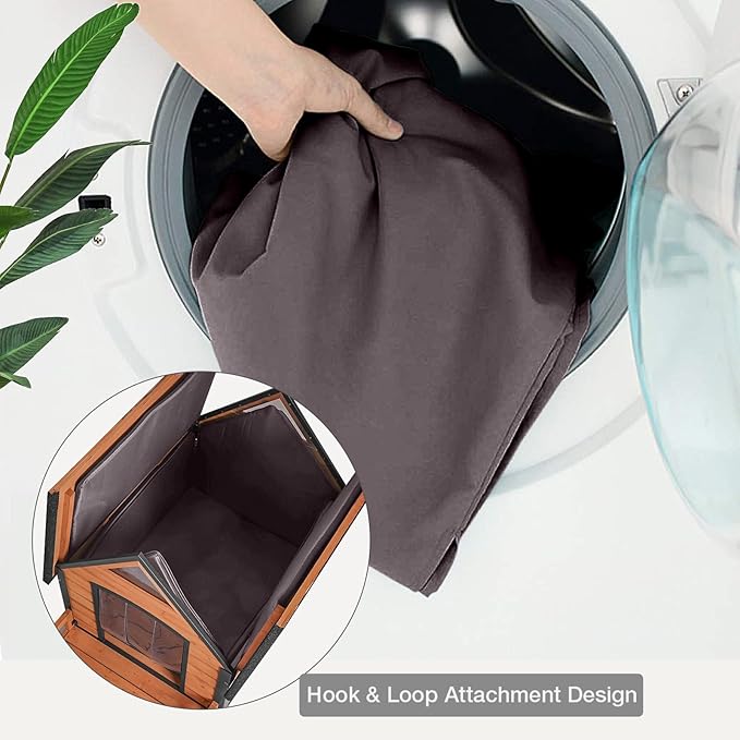 Dog House with Insulated Liner Outdoor Indoor All-Around Iron Frame Design Dog House with Porch&Raised Feet for Small Medium Large Dogs(Brown)-PawvioPets