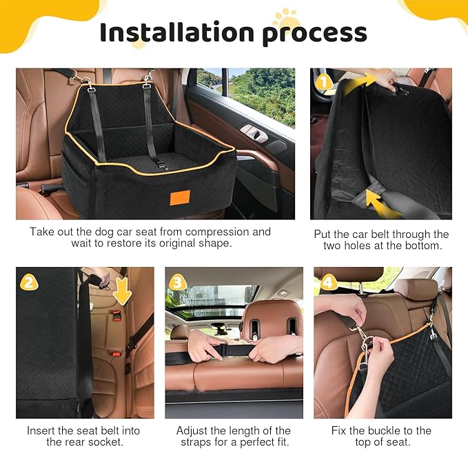 Dog Car Seat for Large/Medium Dog, Booster Seat for Dogs Under 55Lbs or 2 Small, Detachable and Washable Travel Pet Seat with Thick Cushion and Storage Pockets (Black)-PawvioPets