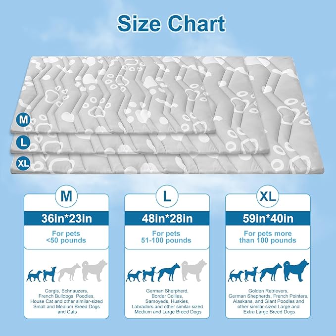 BEAUTYZOO Upgrade Dog Cooling Mat Extra Large, Reversible Self-Cooling Mat for Dogs, Thicken Pet Ice Cool Pad Blanket for Summer Kennel Sofa Bed Floor Car Seat, Machine Washable&Foldable, 59"x40"-PawvioPets