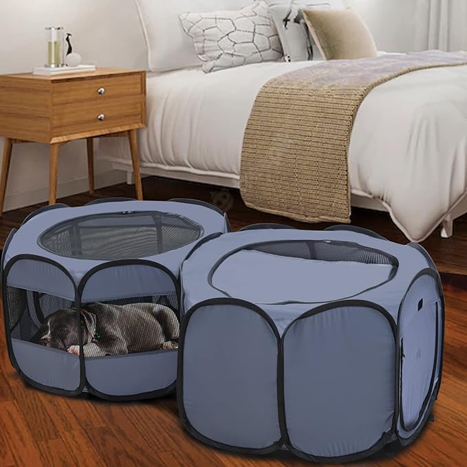 EighteenTek XLarge 2-in-1 Pop up Dog Playpen, Assembly-Free, with Leakproof Pet Pee Pads,Portable Foldable Cat Tent Enclosure Indoor Outdoors Puppy Kittens Small Animals Crates (L, 90" Lx45 Wx28 H)-PawvioPets
