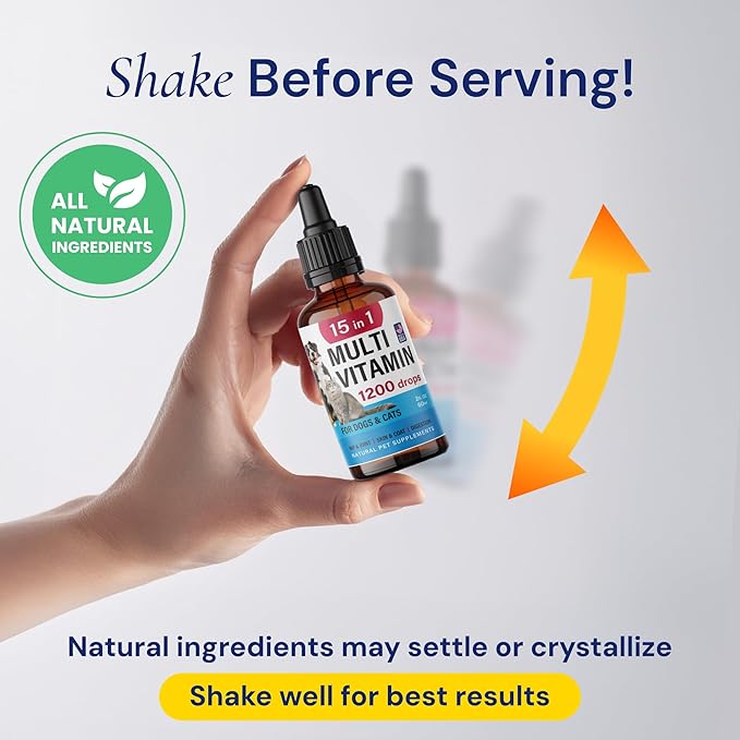 Advanced 15-in-1 Multivitamin for Dogs & Cats - Premium Liquid Supplement with Glucosamine, Vitamin B Complex and Cranberry for Joint, Digestive, Skin, Immune & UTI Support - 2.0 Fl Oz - Made in USA-PawvioPets