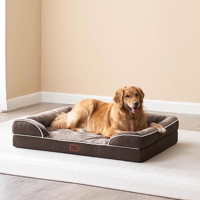 EHEYCIGA Orthopedic Dog Bed for Small Dogs, Waterproof Memory Foam Small Dog Beds with Sides, Non-Slip Bottom and Egg-Crate Foam Medium Pet Couch Bed with Washable Removable Cover, Brown-PawvioPets
