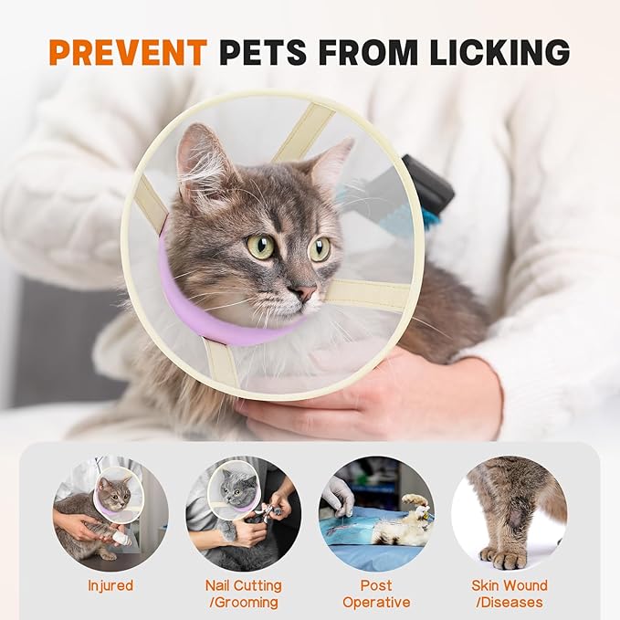 Cat Cone Collar Soft- Adjustable Comfortable Air Mesh Recovery Cone After Surgery to Stop Licking and Scratch, Alternative to Plastic Elizabethan Collar for Cat, Whiskers Freedom (Purple, S)-PawvioPets