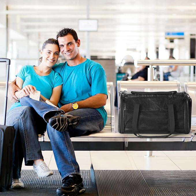 Fashion Leather Dog Carrier, Airline Approved Cat Carrier Soft Sided Pet Bag Carrier Purse for Puppy Kitten Small Animals Black-PawvioPets