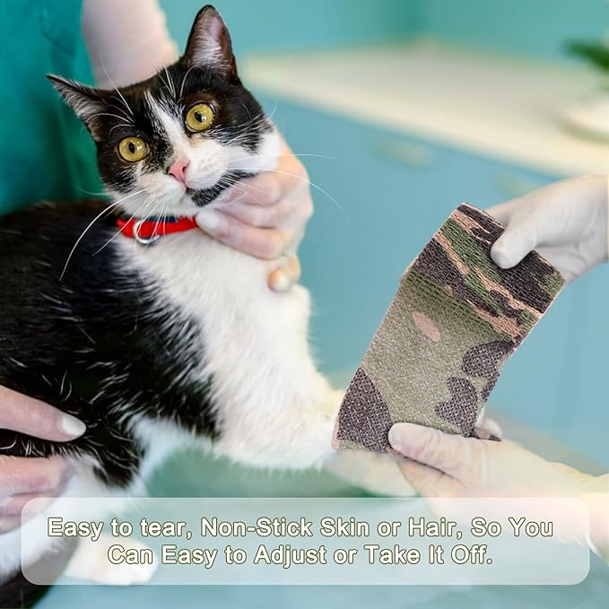 24 Pack Camo Self Adhesive Wrap, 2” x 5 Yards Vet Wrap Cohesive Camo Grip Tape Medical Wrap Self Adherent for Ankle, Wrist Sprains, Pet First Aid-PawvioPets