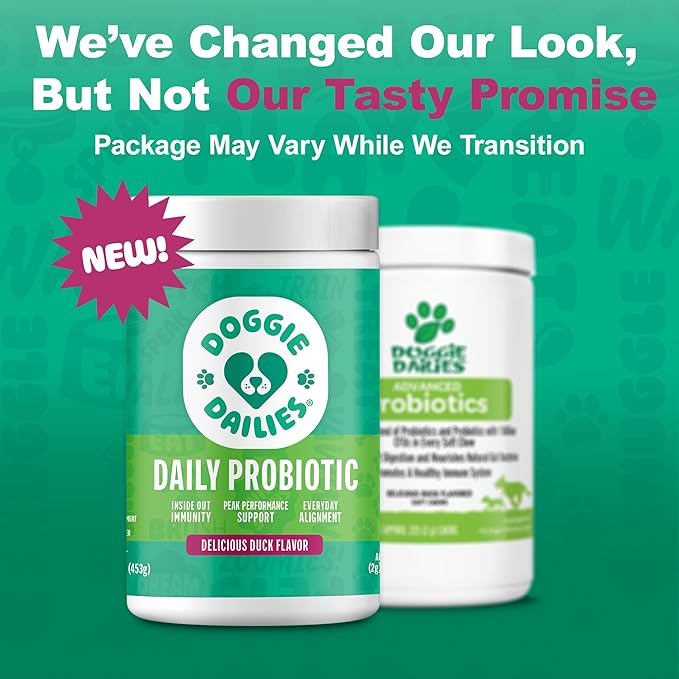 Doggie Dailies Probiotics for Dogs, Advanced Probiotics with Prebiotics, Promotes Digestive Health, Supports Immune System & Overall Health, Duck Flavor, 225 Chews-PawvioPets