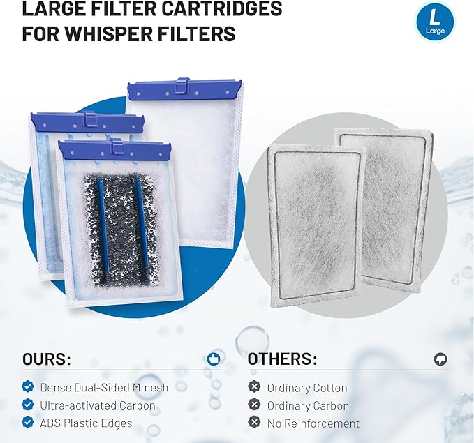 10 Count Large Filter Cartridges Compatible with Whisper Bio Bag Filters, Large Aquarium Filter Cartridge for Whisper 20i 40i, IQ20/30/45/60, PF20/30/40/60 and Repto Filter-PawvioPets