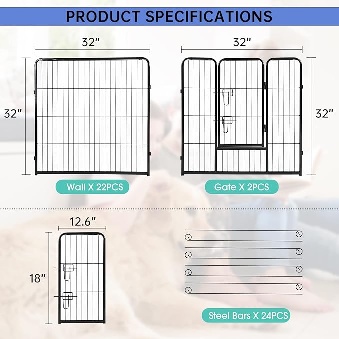 BestPet Dog Playpen Indoor 32 inch 24 Panels Metal Dog Pen Pet Dog Fence Outdoor Exercise Pen with Doors,Pet Puppy Playpen for RV Camping Yard, Black-PawvioPets