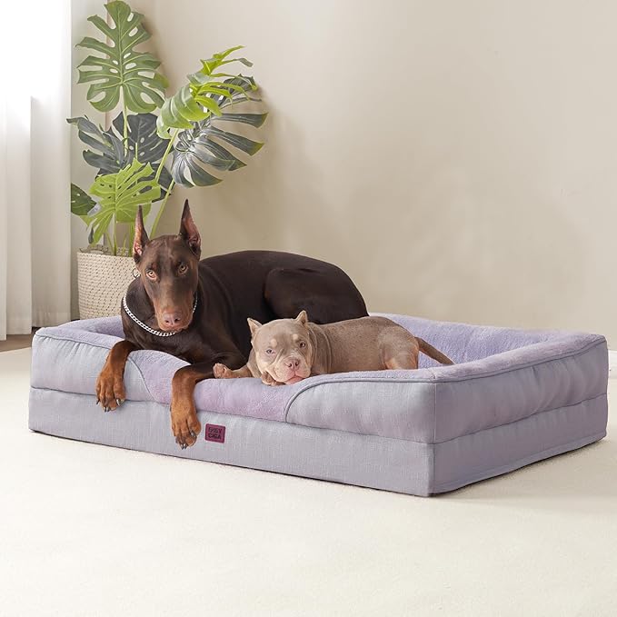 EHEYCIGA Memory Foam Dog Bed for Medium Size, Orthopedic Dog Sofa with Sides and Waterproof Liner, Washable Bolster Pet Couch with Removable Cover, 30x20x6.5 Inch, Purple-PawvioPets