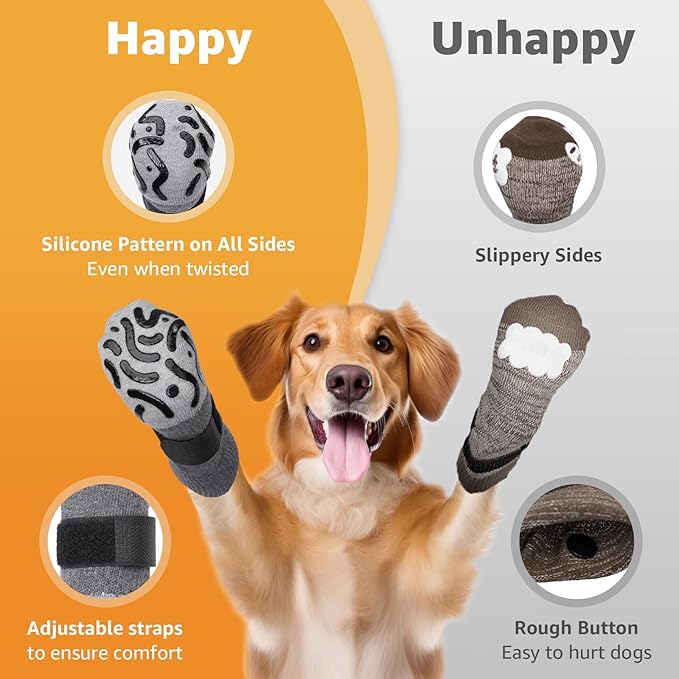 Double Sides Non-Slip Dog Socks to Prevent Licking Paws - Strong Traction for Hardwood Floors, Senior Dogs, Paw Protector, Dog Socks with Grippers - Size Medium-PawvioPets
