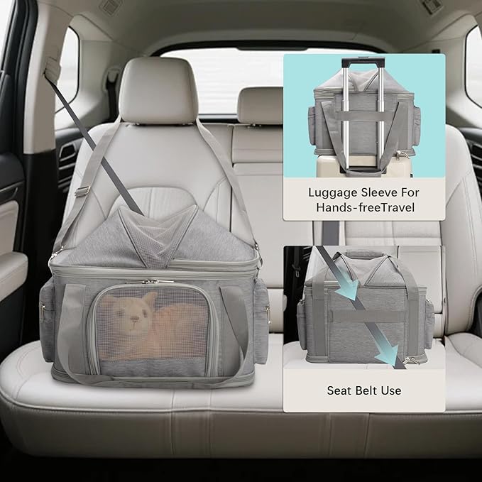 2-in-1 Stylish Dog Purse Carrier Soft-Sided Carriers Travel Tote Bag for Small Dogs Cats, Fashion Foldable Pet Bag for Puppies Small Animals with Pockets (Grey, 16.2" x 11.4" x 13")-PawvioPets