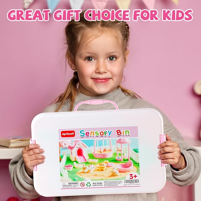 21 PCS Pet Sensory Bin, Dog & Cat Sandbox with Sand & Box, Play Sand Art Toys Kit, Pet Care Play Set, Beach Toys for Kids Ages 4-8, Birthday Gift Girls Boys 3 4 5 6 7 Years Old-PawvioPets