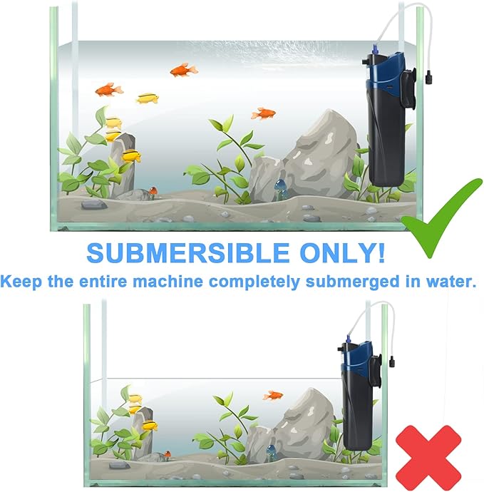 COOSPIDER Fish Tank Filter Sun JUP-02 Aquarium Green Clean Submersible Machine 132gph for 10-40 Gallon Small Fish Tank Internal Submersible Pump for Turtle Tank, Air Supply & Oxygen Enhancement-PawvioPets