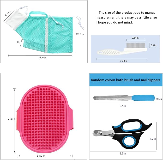 Adjustable Multifunctional Anti-Bite Shower net Bag,Cat Grooming Mesh Bag, Cat Bathing Bag,Cat Bath Brush and Cat Nail Clipper-PawvioPets
